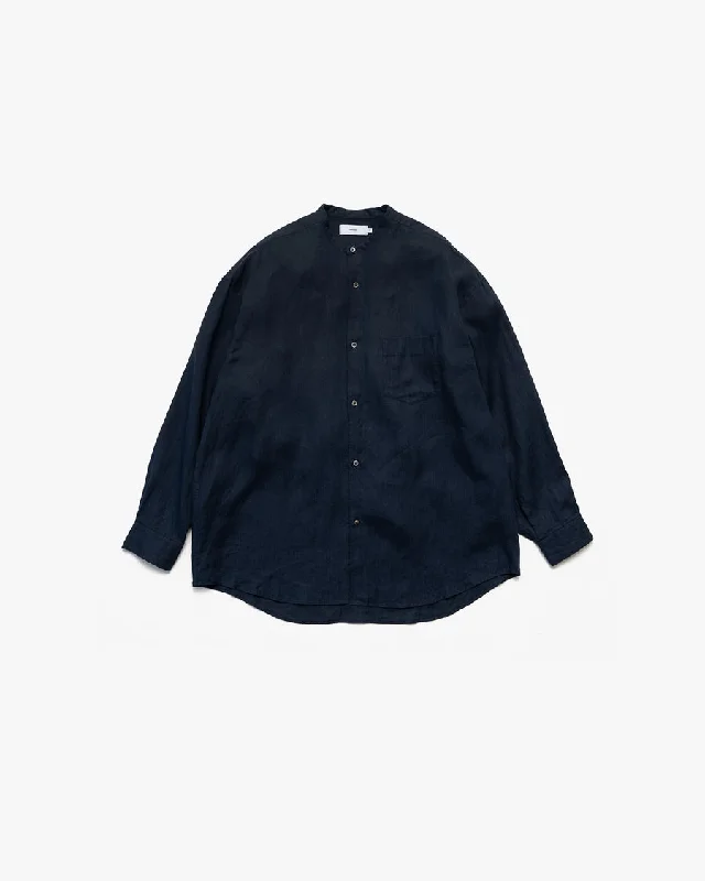 Linen L/S Oversized Band Collar Shirt NAVY