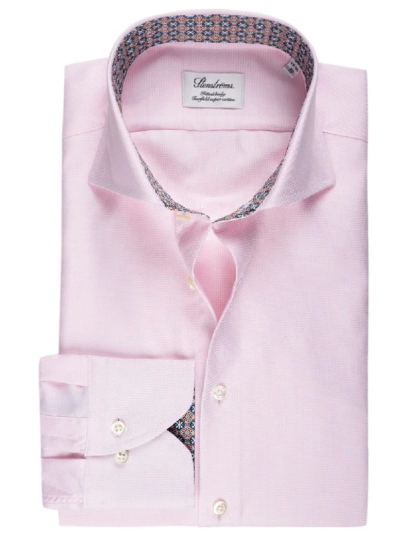 Pink Extra Long Sleeve Houndstooth Fitted Shirt