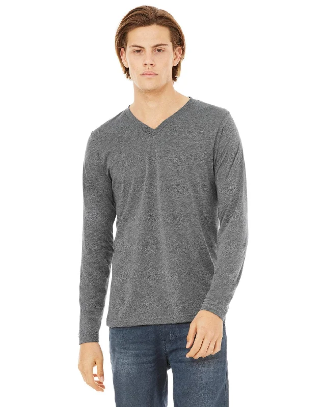 Bella+Canvas Long Sleeve V-Neck T-Shirt | Grey Triblend