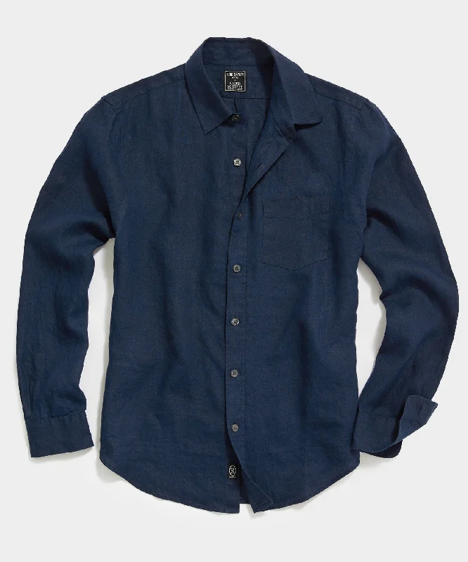 Slim Fit Sea Soft Irish Linen Shirt in Navy