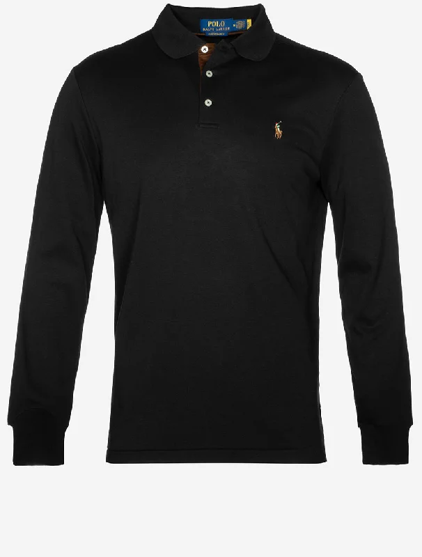 Slim Fit Pima Long Sleeve Polo Black