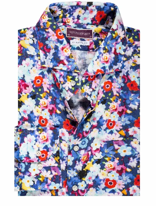 Multi Coloured Floral Linen Slim Fit Shirt Multi/tail