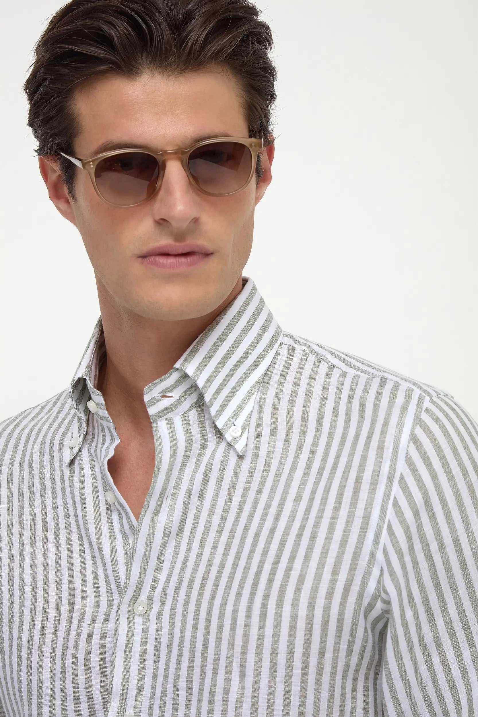 Sage striped linen button down shirt - Made in Italy