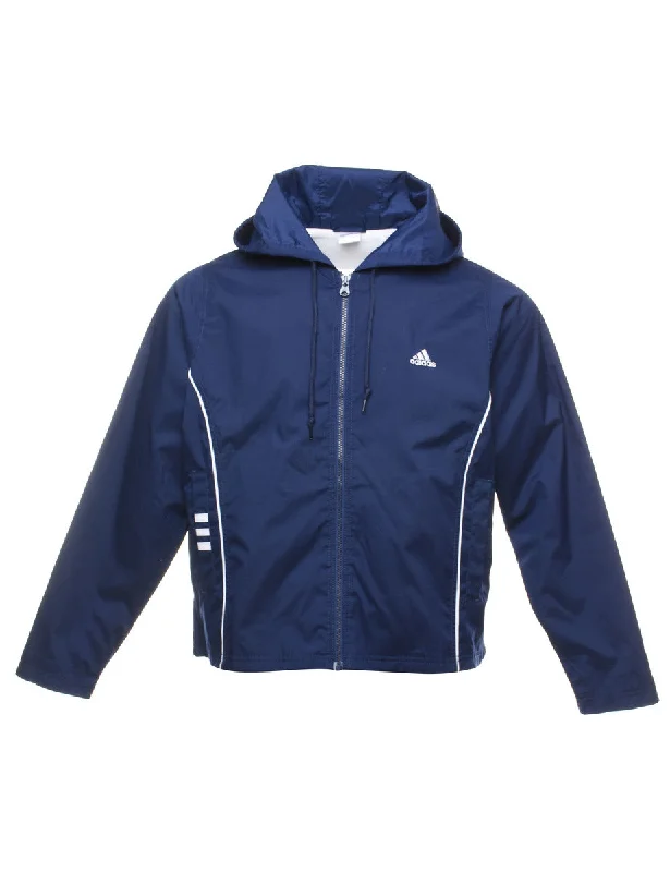 Navy & White Adidas Hooded Jacket - L