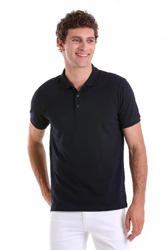 Comfort Fit Basic Plain 100% Cotton Navy Polo T-Shirt