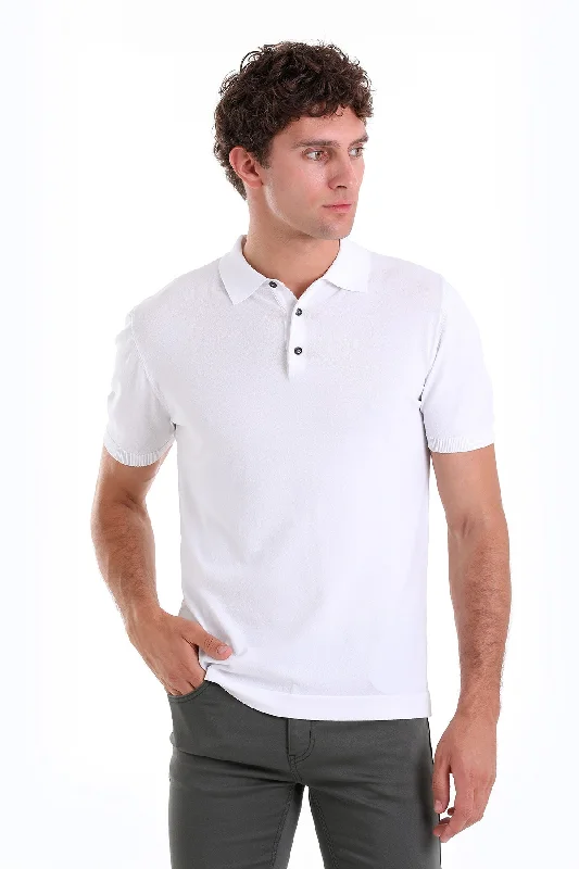 Comfort Fit Basic White Polo T-Shirt