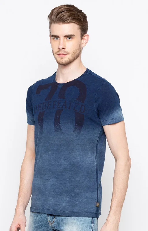 Spykar Indigo Printed Slim Fit Men T-Shirts