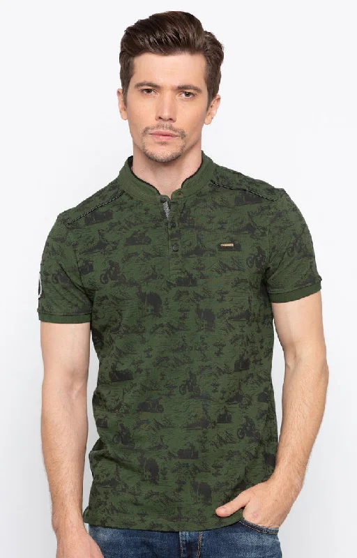 Spykar Olive Printed Slim Fit Men T-Shirts