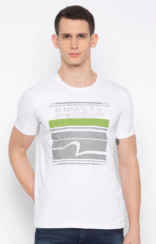 Spykar White Printed Men T-Shirts