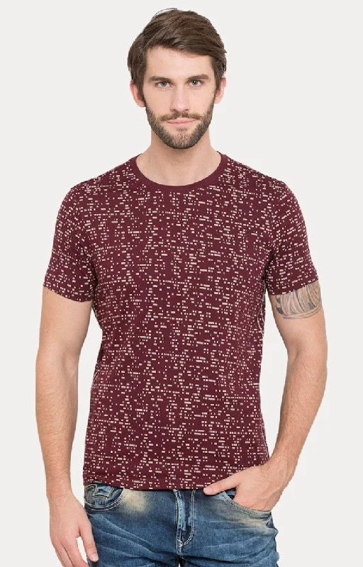 Spykar Red Printed Slim Fit Men T-Shirts