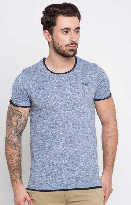 Spykar Blue Melange Slim Fit Men T-Shirts