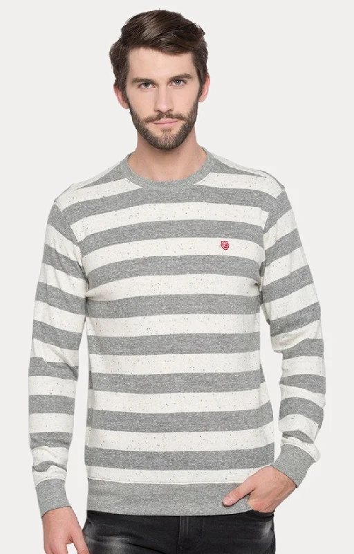 Spykar Grey Striped Slim Fit Men T-Shirts