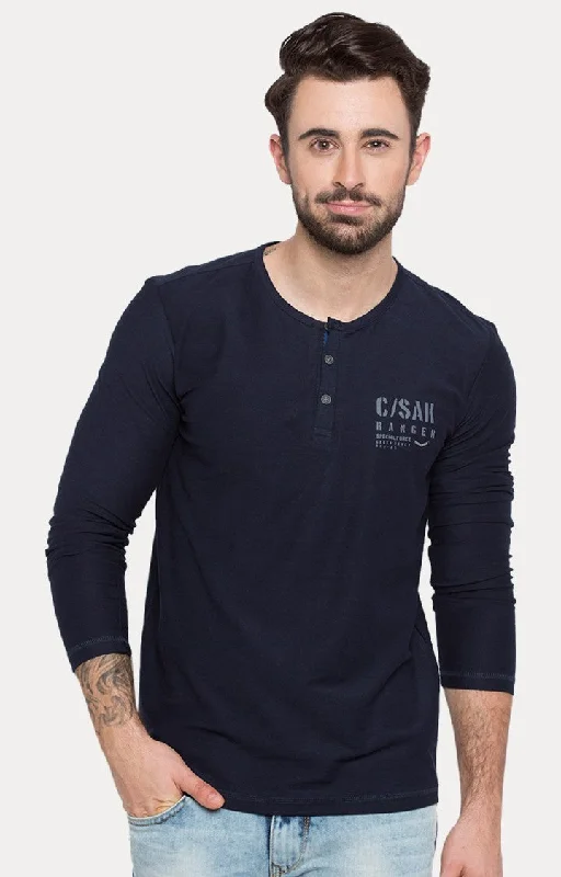 Spykar Blue Solid Slim Fit Men T-Shirts