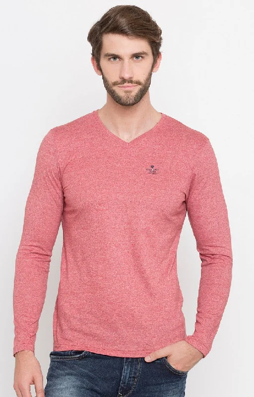 Spykar Pink Melange Slim Fit Men T-Shirts