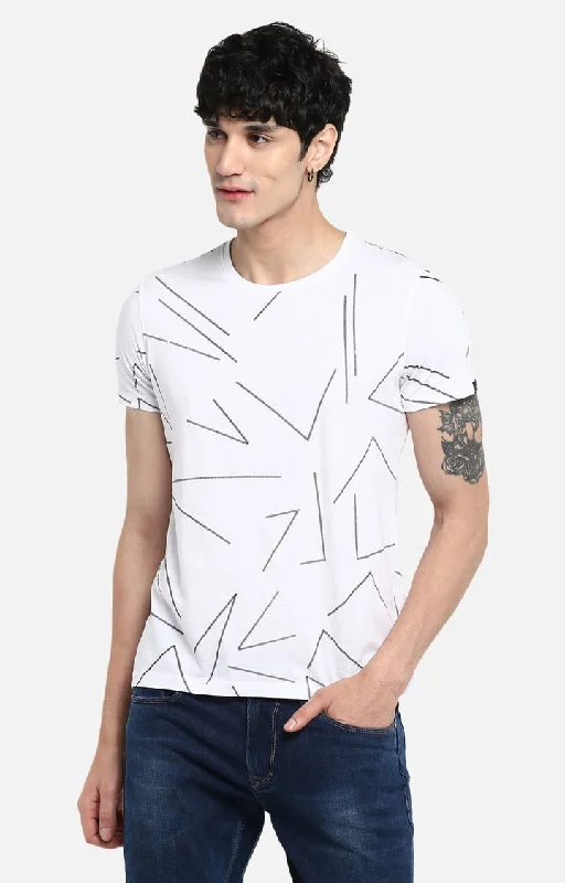 Spykar White Printed Slim Fit Men T-Shirts