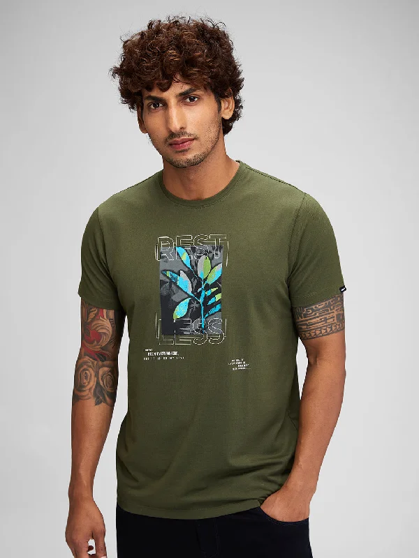 Spykar Men Solid Green Slim Fit Half Sleeves T-Shirt