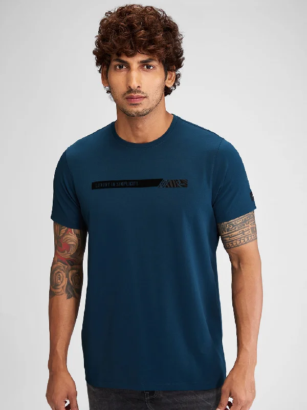 Spykar Men Solid Blue Slim Fit Half Sleeves T-Shirt