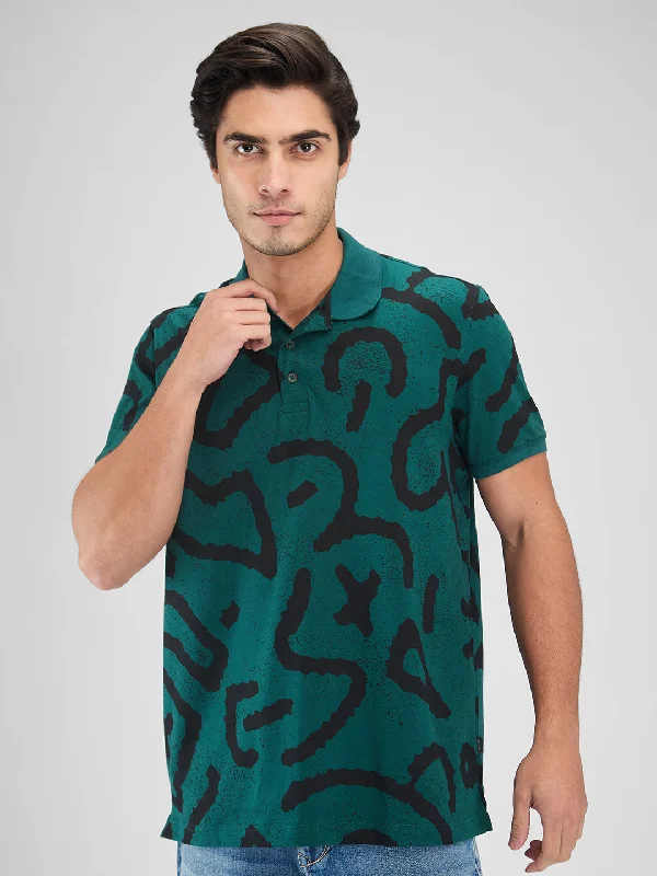 Spykar Men Printed Green Slim Fit Half Sleeves T-Shirt