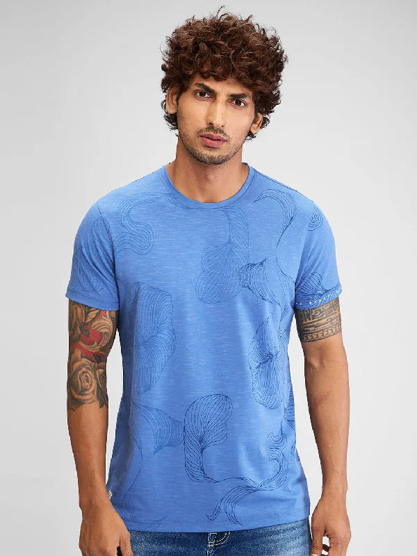 Spykar Men Solid Blue Slim Fit Half Sleeves T-Shirt