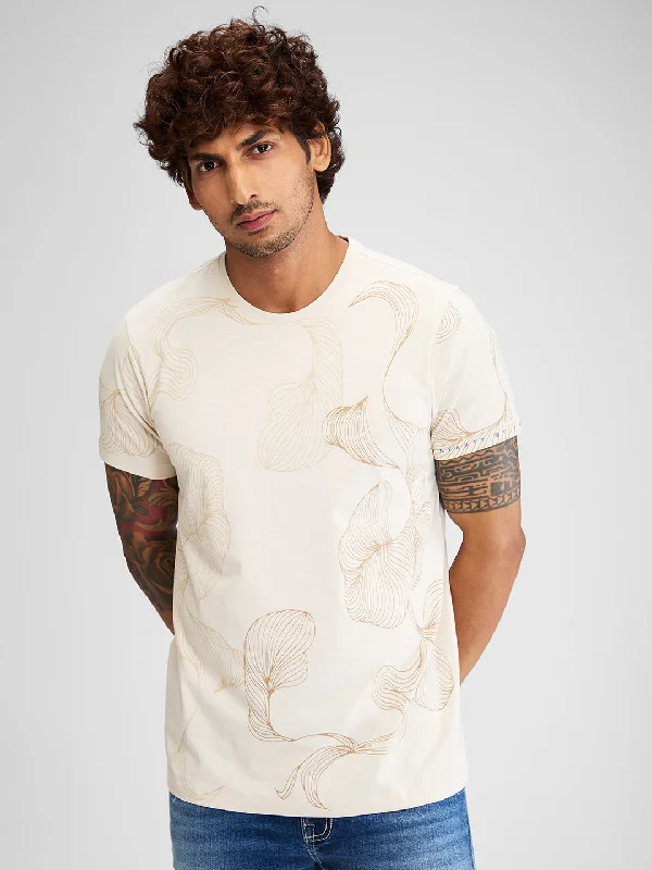 Spykar Men Solid White Slim Fit Half Sleeves T-Shirt