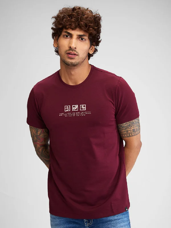 Spykar Men Solid Red Slim Fit Half Sleeves T-Shirt