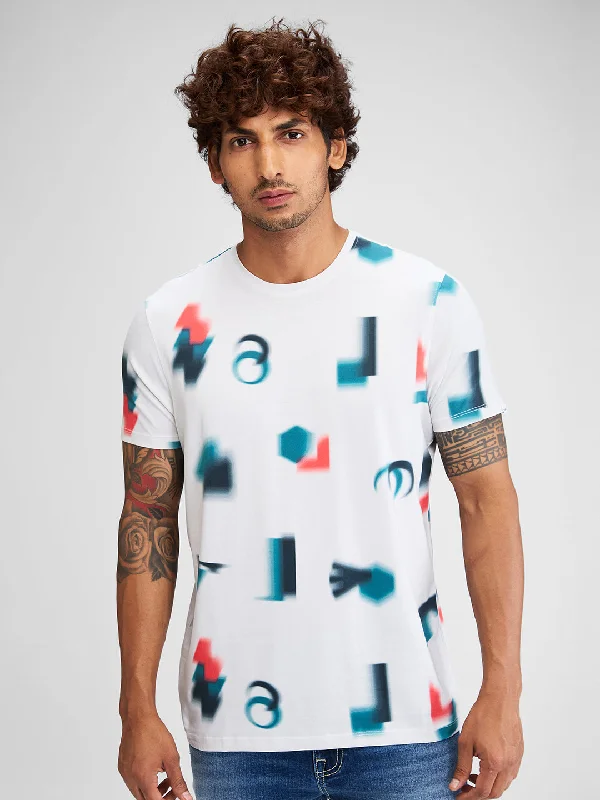 Spykar Men Printed White Slim Fit Half Sleeves T-Shirt