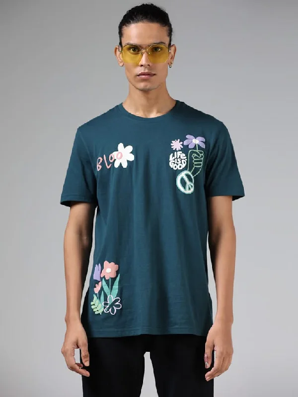 Nuon Dark Green Printed Cotton Slim-Fit T-Shirt