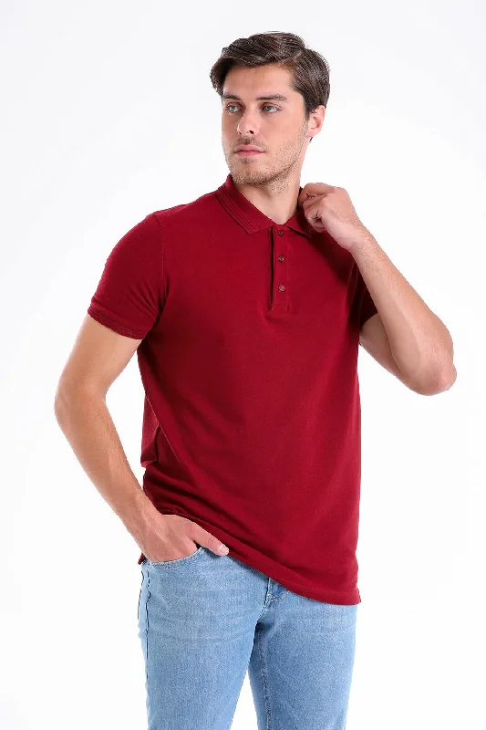 Regular Fit Basic Cotton Polo T-shirt, Burgundy