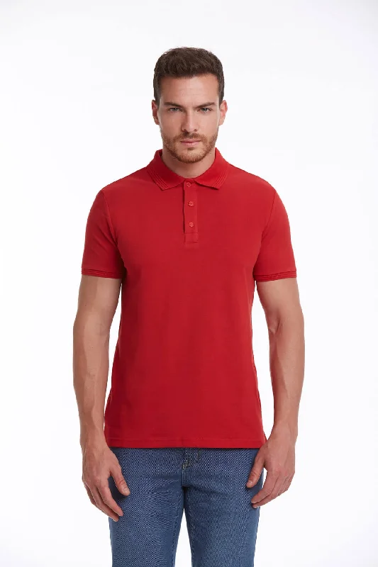 Regular Fit Basic Cotton Polo T-shirt, Red