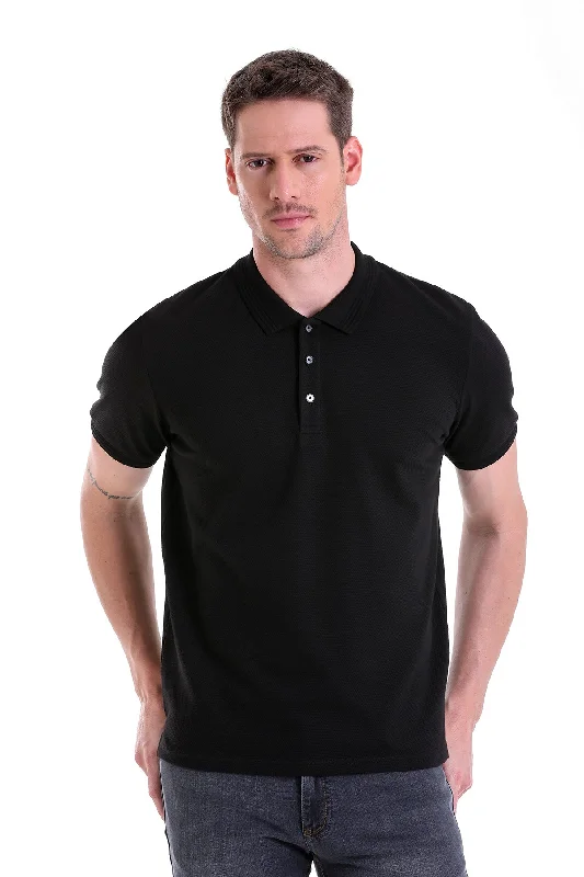 Regular Fit Black Cotton Polo T-Shirt