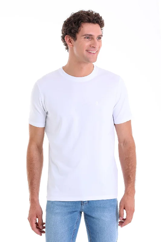 Regular Fit Cotton Blend White Crewneck T-Shirt