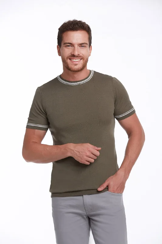 Regular Fit Khaki Basic Crew Neck T-Shirt