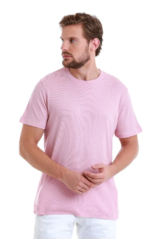 Regular Fit Pink Cotton Blend Crew Neck T-Shirt