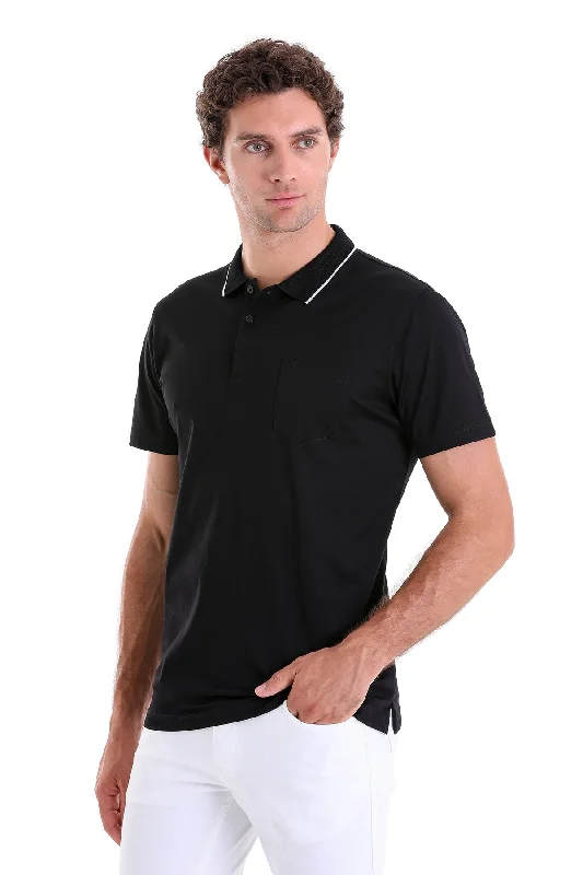 Regular Fit Solid Black Basic 100% Cotton Polo T-Shirt