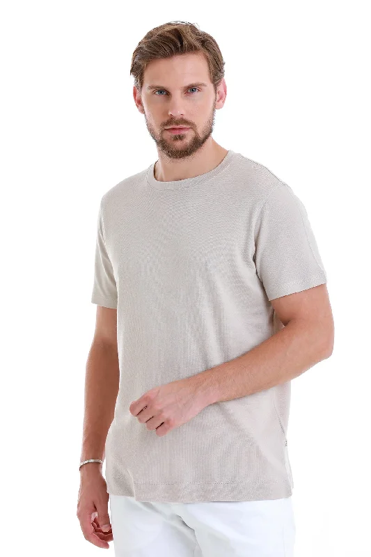 Regular Fit Stone Cotton Blend Crew Neck T-Shirt