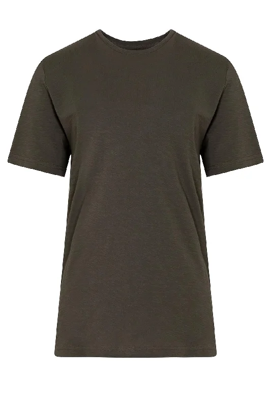 Slim Fit 100% Cotton Khaki Crew Neck T-Shirt